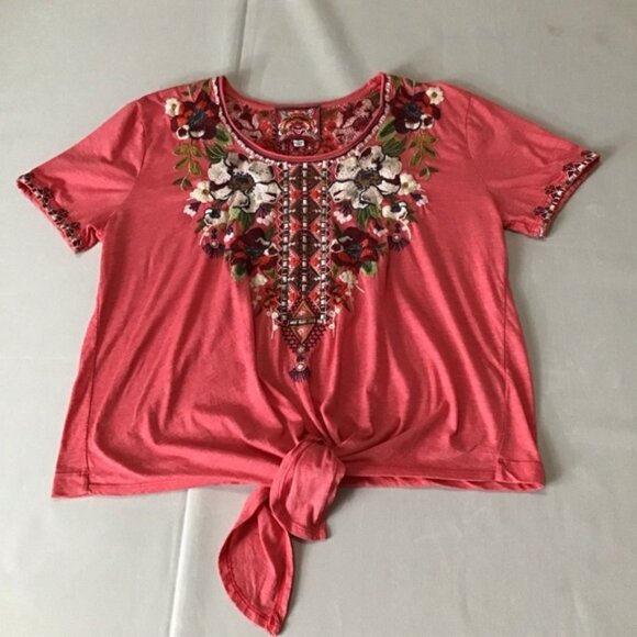 Johnny Was Floral Embroidered Tie-Front Top - Picture 3 of 8